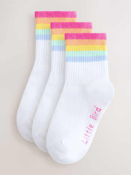 Little Bird by Jools Oliver White Pastel Rainbow Stripe Ankle Socks 3 Pack image 1