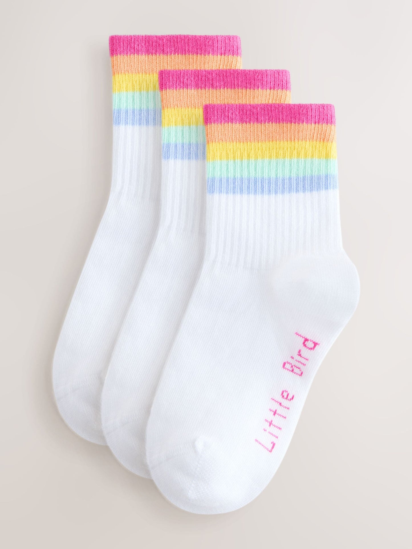 Little Bird by Jools Oliver White Pastel Rainbow Stripe Ankle Socks 3 Pack image 1