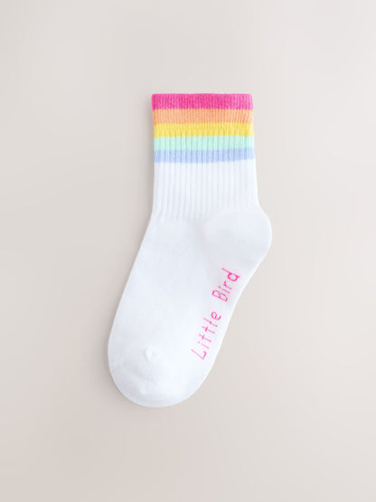 Little Bird by Jools Oliver White Pastel Rainbow Stripe Ankle Socks 3 Pack image 2