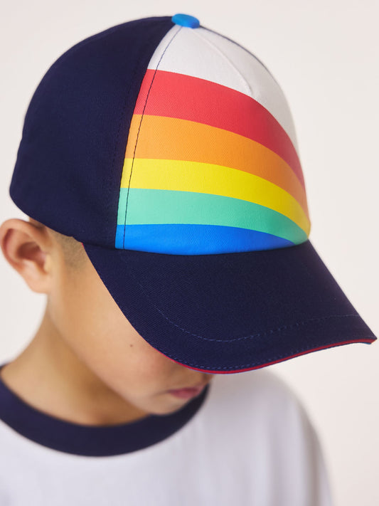 Little Bird by Jools Oliver Navy Rainbow Stripe Baseball Cap image 1