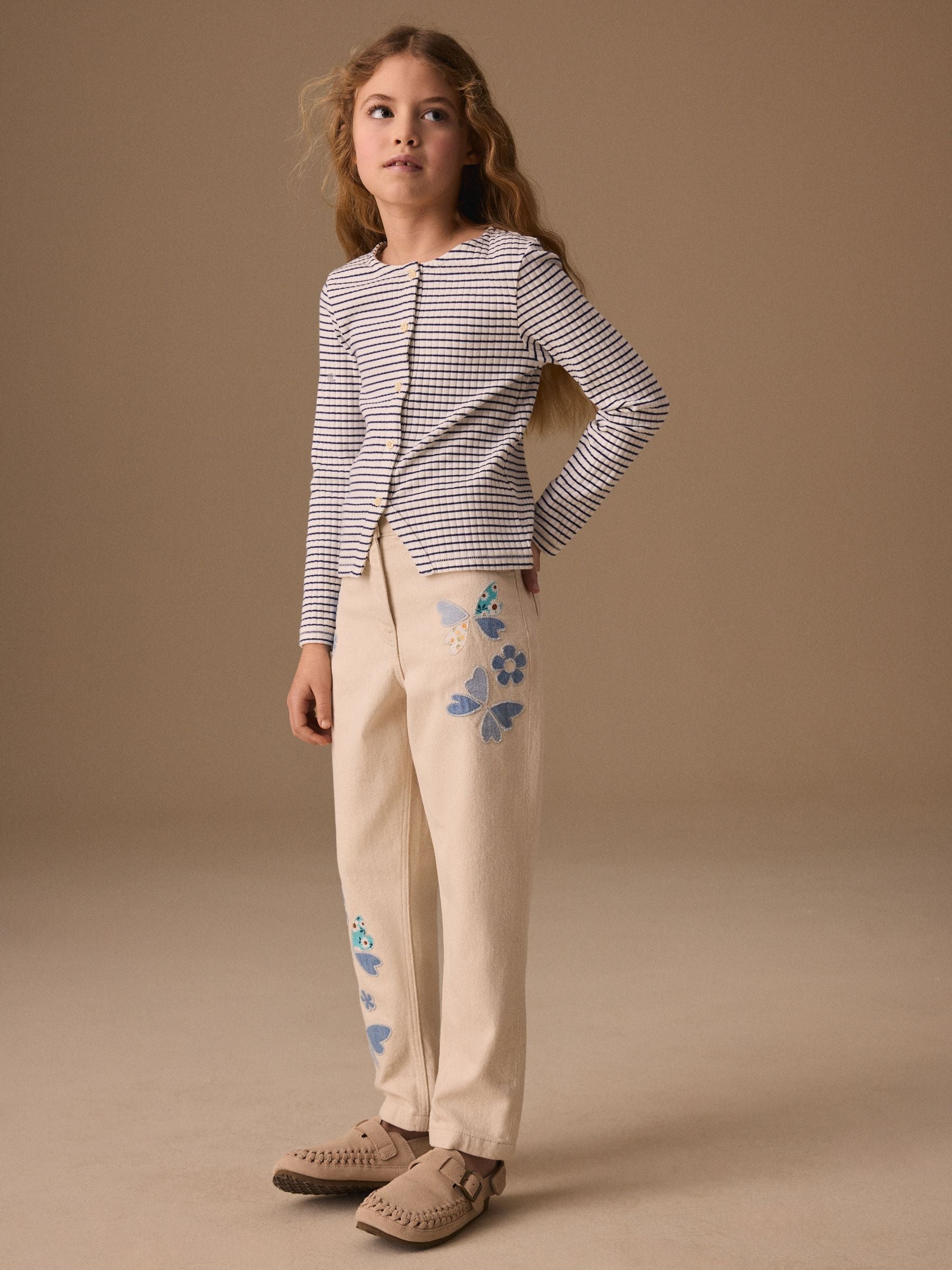 Dsiney Kidz - Ecru Floral Embroidered Jeans (3-16yrs) image 1