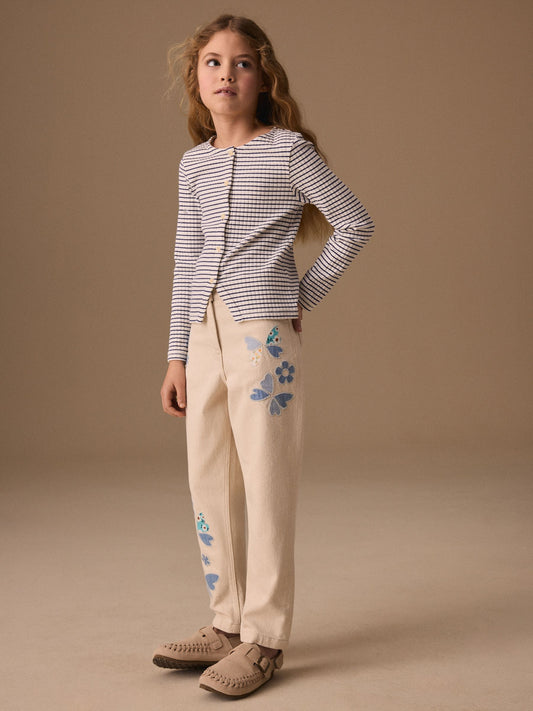 Dsiney Kidz - Ecru Floral Embroidered Jeans (3-16yrs) image 1