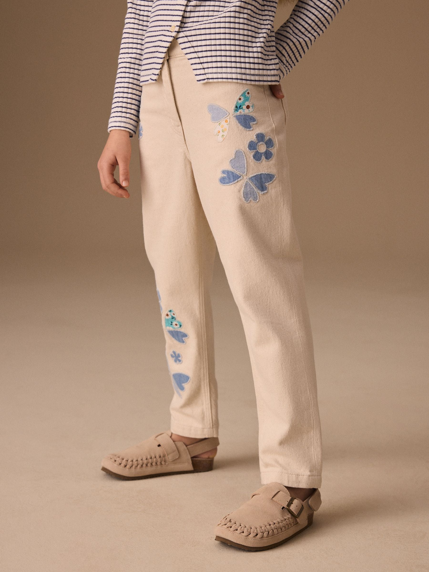 Dsiney Kidz - Ecru Floral Embroidered Jeans (3-16yrs) image 2