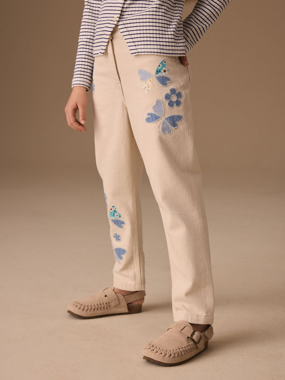 Dsiney Kidz - Ecru Floral Embroidered Jeans (3-16yrs) image 2