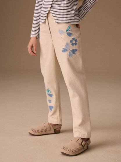 Dsiney Kidz - Ecru Floral Embroidered Jeans (3-16yrs) image 2