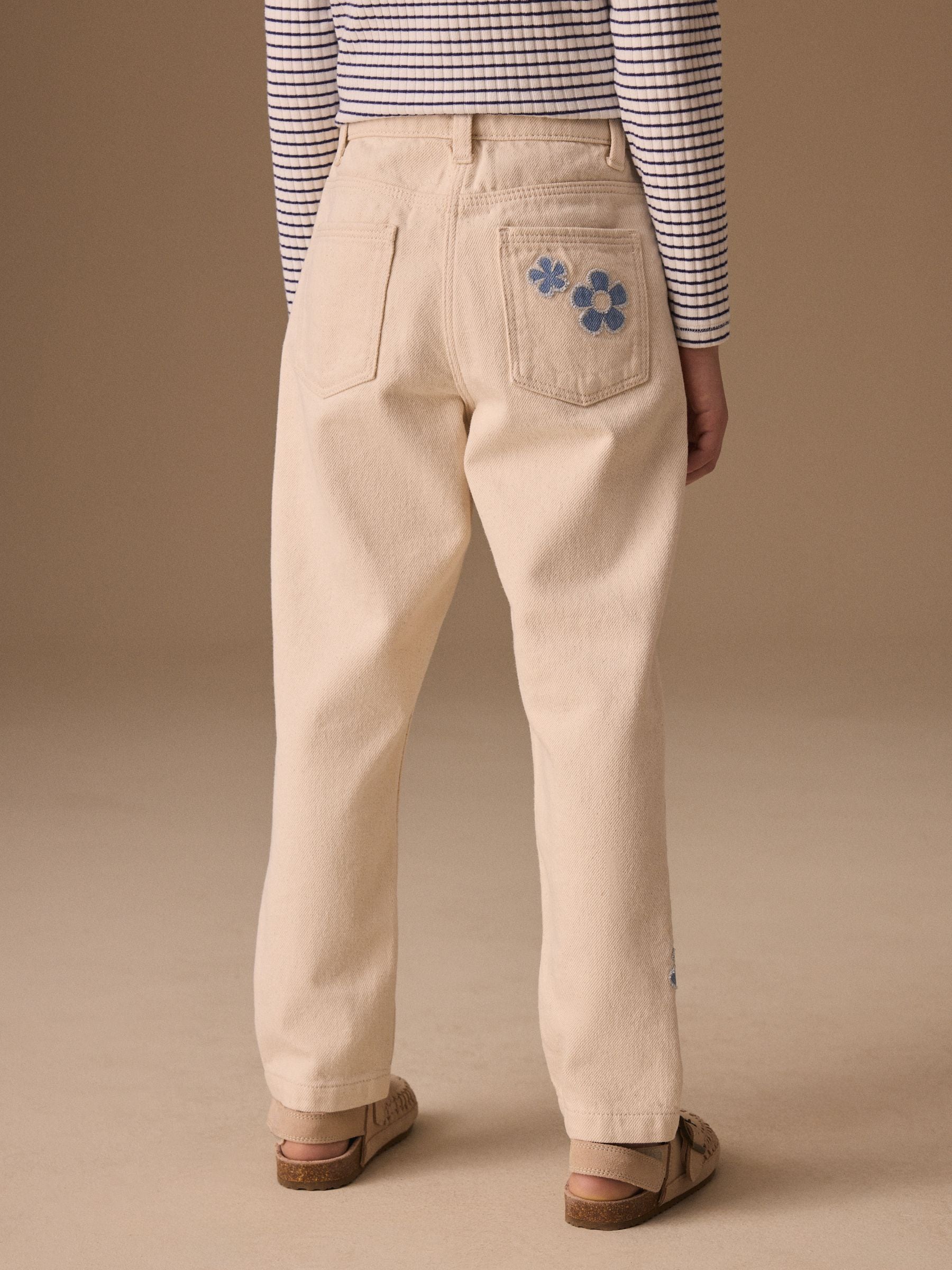 Dsiney Kidz - Ecru Floral Embroidered Jeans (3-16yrs) image 3