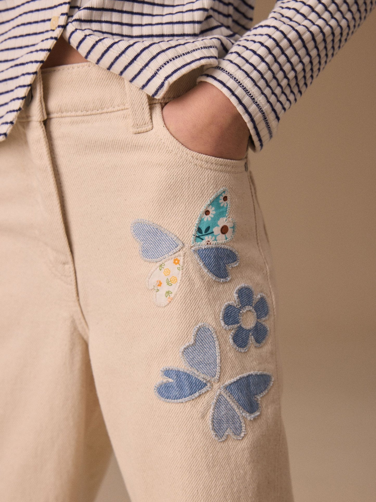 Dsiney Kidz - Ecru Floral Embroidered Jeans (3-16yrs) image 4