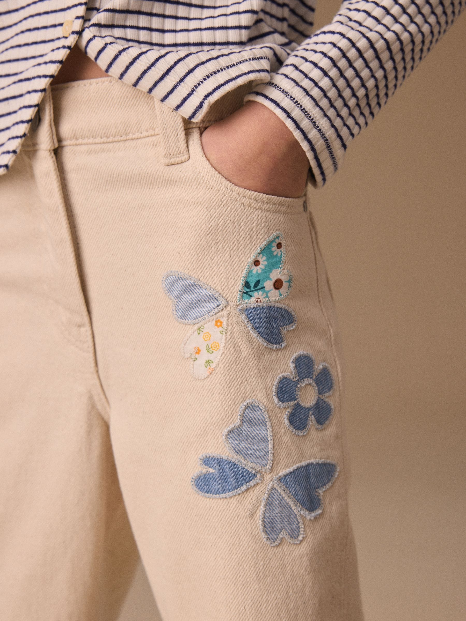 Dsiney Kidz - Ecru Floral Embroidered Jeans (3-16yrs) image 4