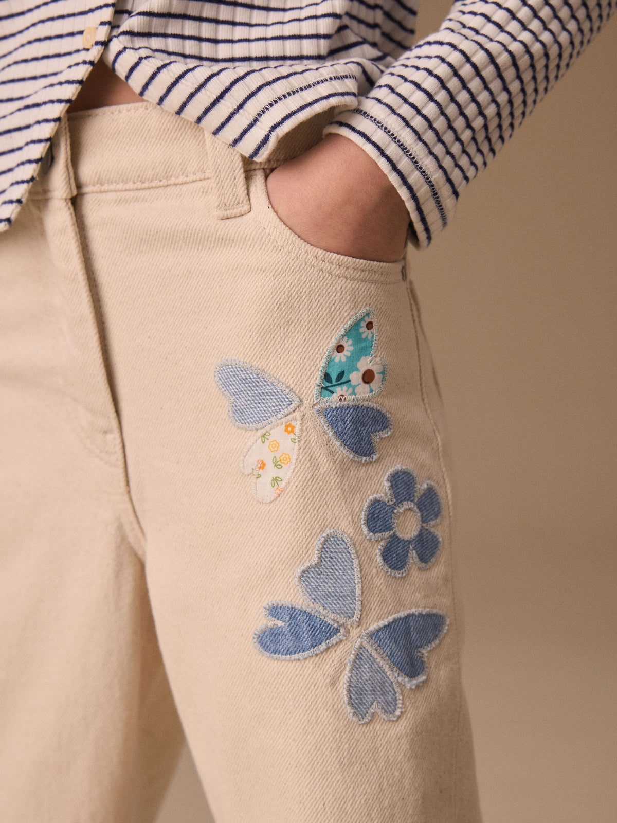 Dsiney Kidz - Ecru Floral Embroidered Jeans (3-16yrs) image 4