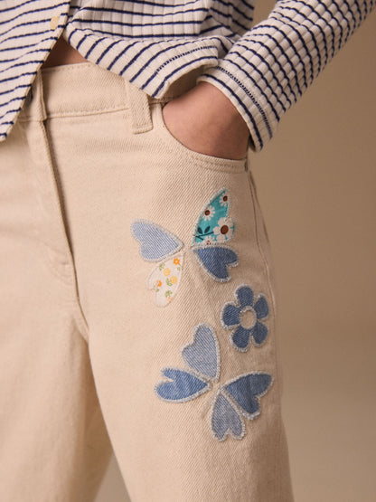 Dsiney Kidz - Ecru Floral Embroidered Jeans (3-16yrs) image 4