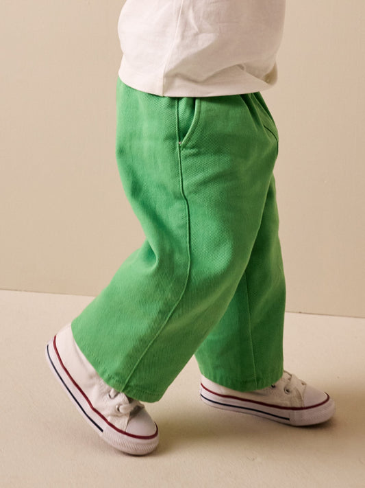 Green Pull On Wide Trousers (3mths-7yrs) image 2