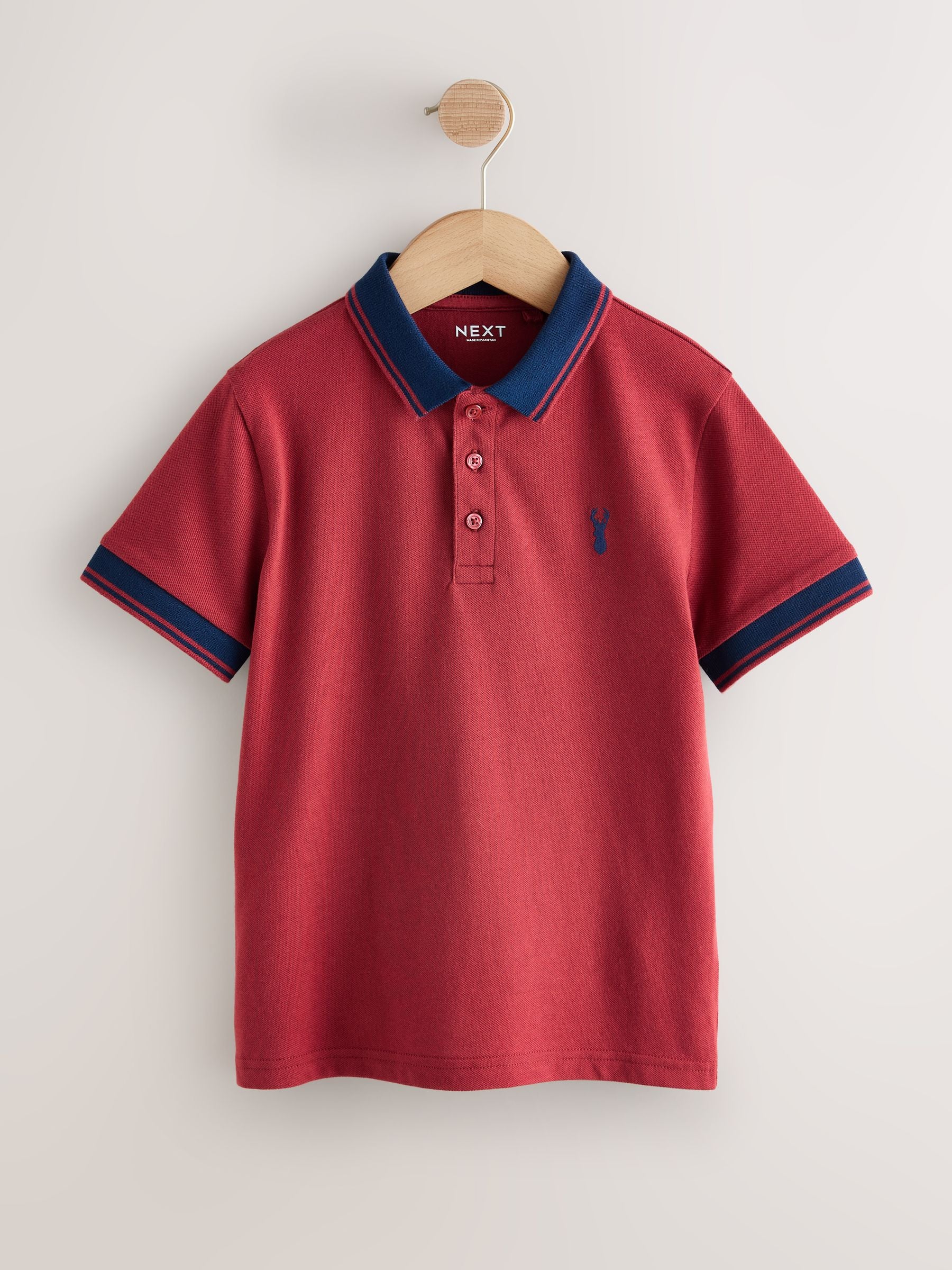 Dsiney Kidz - Rust/Navy Stripe Tipped Collar Short Sleeve Polo Shirt (3-16yrs) image 1