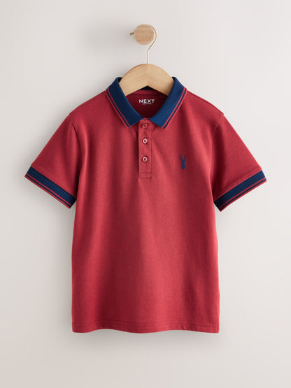Dsiney Kidz - Rust/Navy Stripe Tipped Collar Short Sleeve Polo Shirt (3-16yrs) image 1