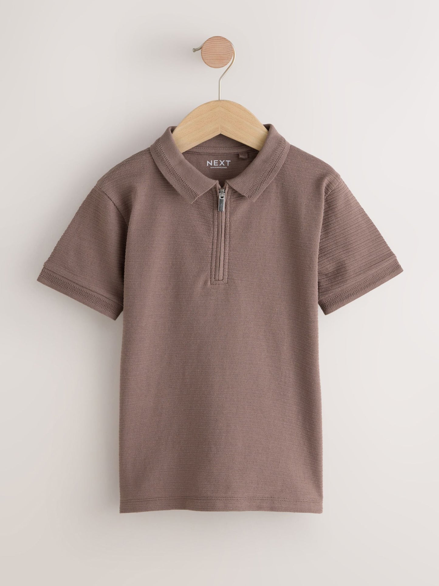 Dsiney Kidz - Mink Brown Textured Short Sleeve Zip Neck Polo Shirt (3-16yrs) image 1