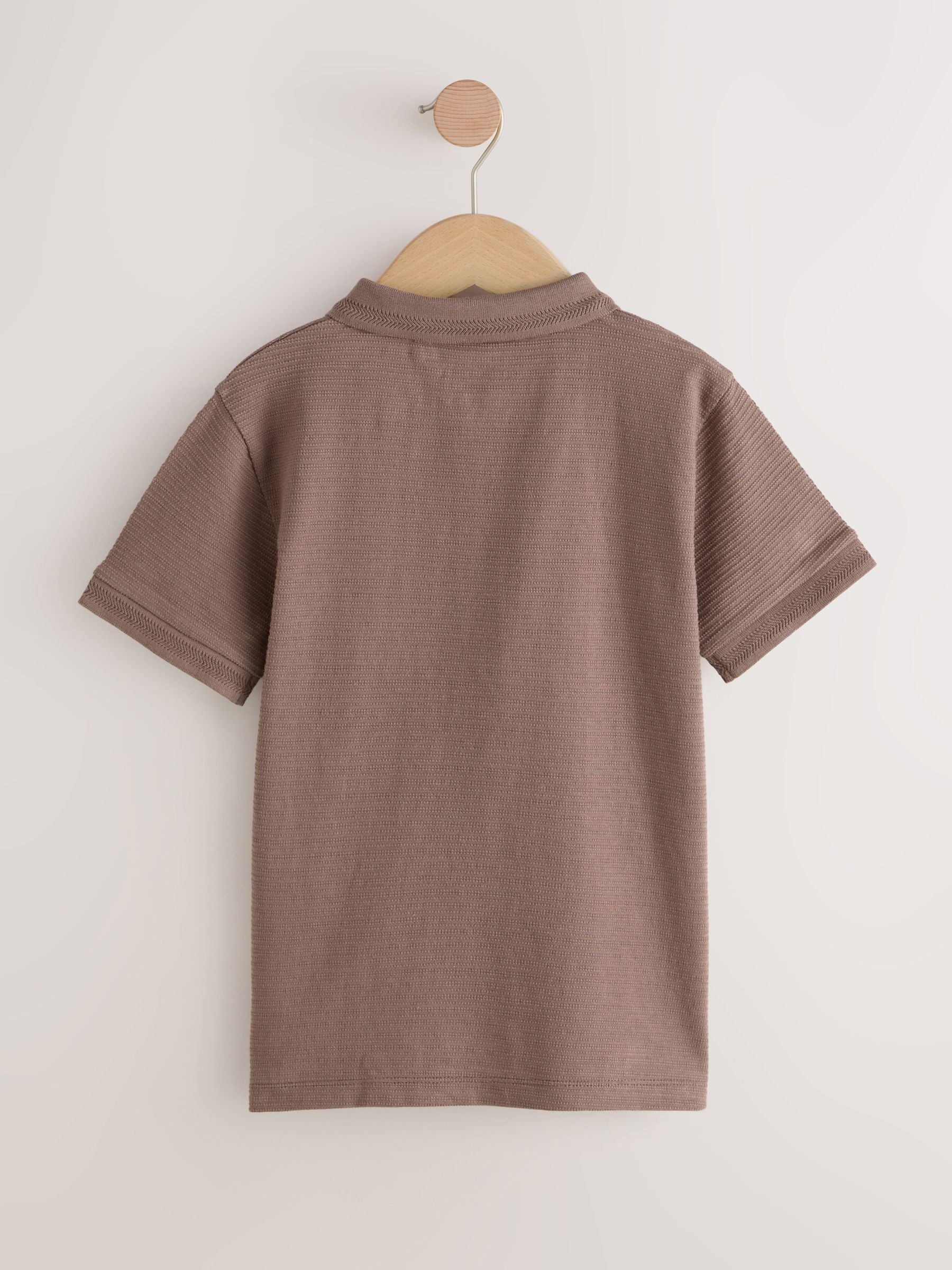 Dsiney Kidz - Mink Brown Textured Short Sleeve Zip Neck Polo Shirt (3-16yrs) image 2