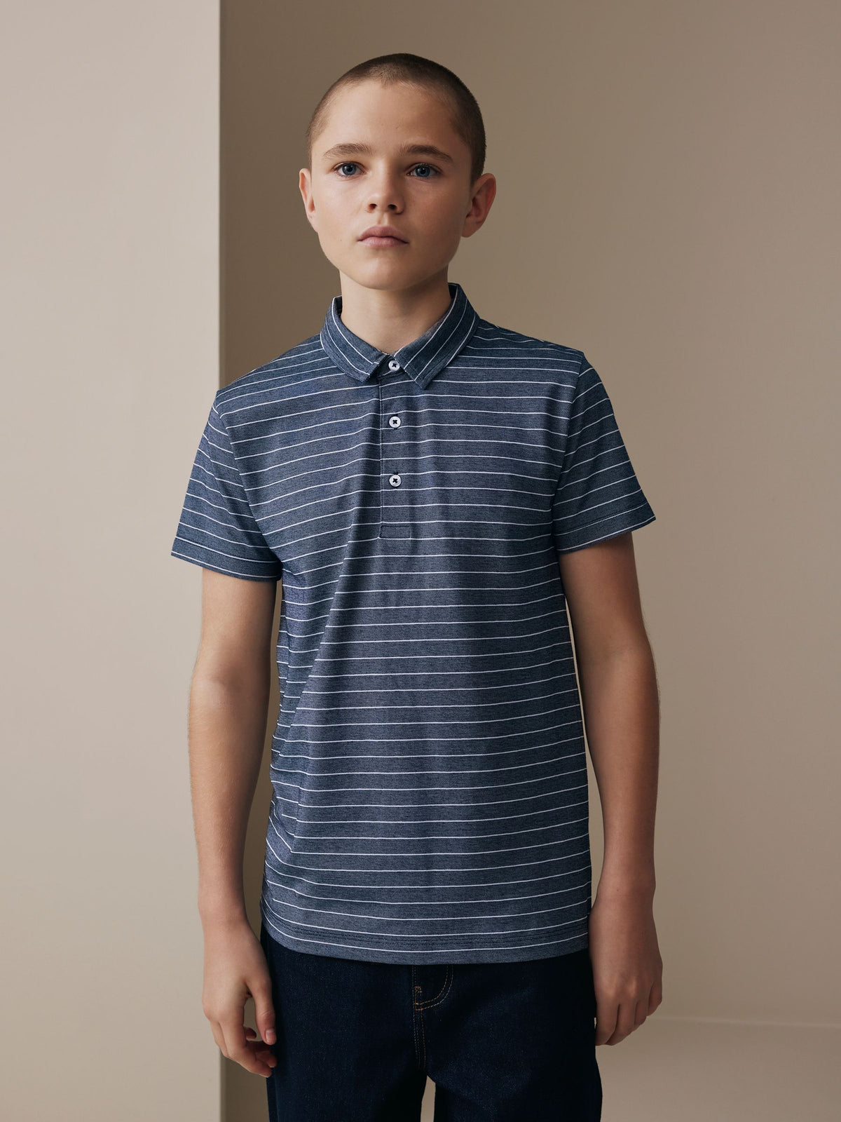Dsiney Kidz - Navy/White Stripe Short Sleeve Jersey Polo Shirt (3-16yrs) image 1