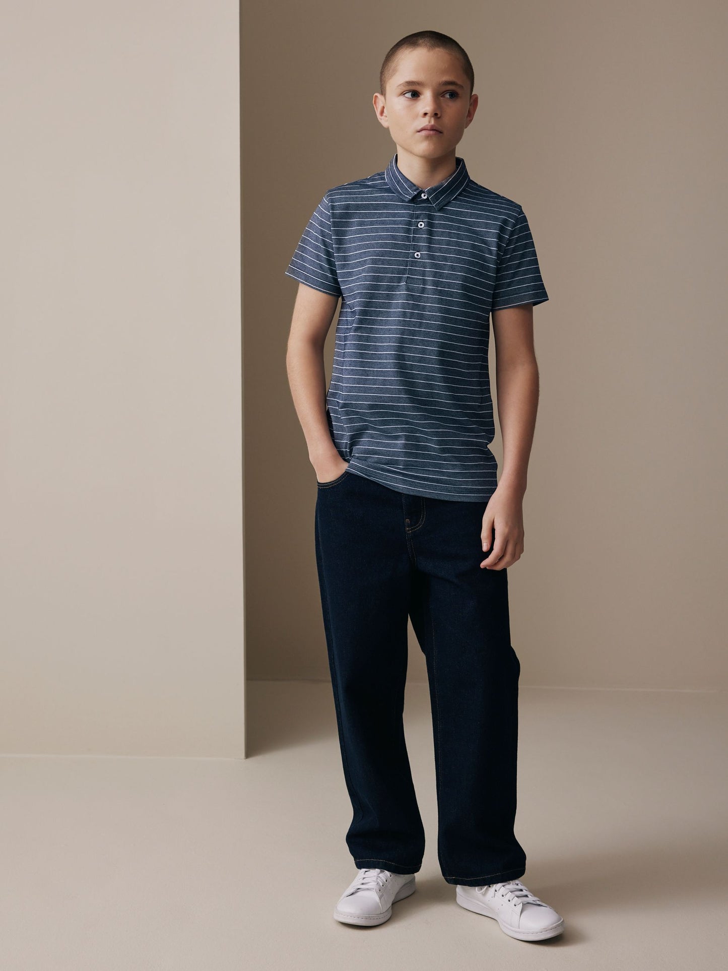 Dsiney Kidz - Navy/White Stripe Short Sleeve Jersey Polo Shirt (3-16yrs) image 2