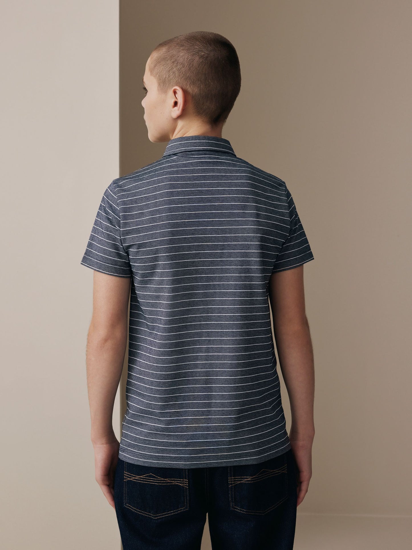 Dsiney Kidz - Navy/White Stripe Short Sleeve Jersey Polo Shirt (3-16yrs) image 3