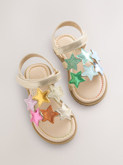 Little Bird by Jools Oliver Gold Metallic Rainbow Star Sandals image 1