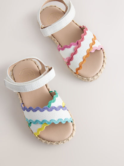 Little Bird by Jools Oliver White Pastel Rainbow Ric Rac Sandals image 1