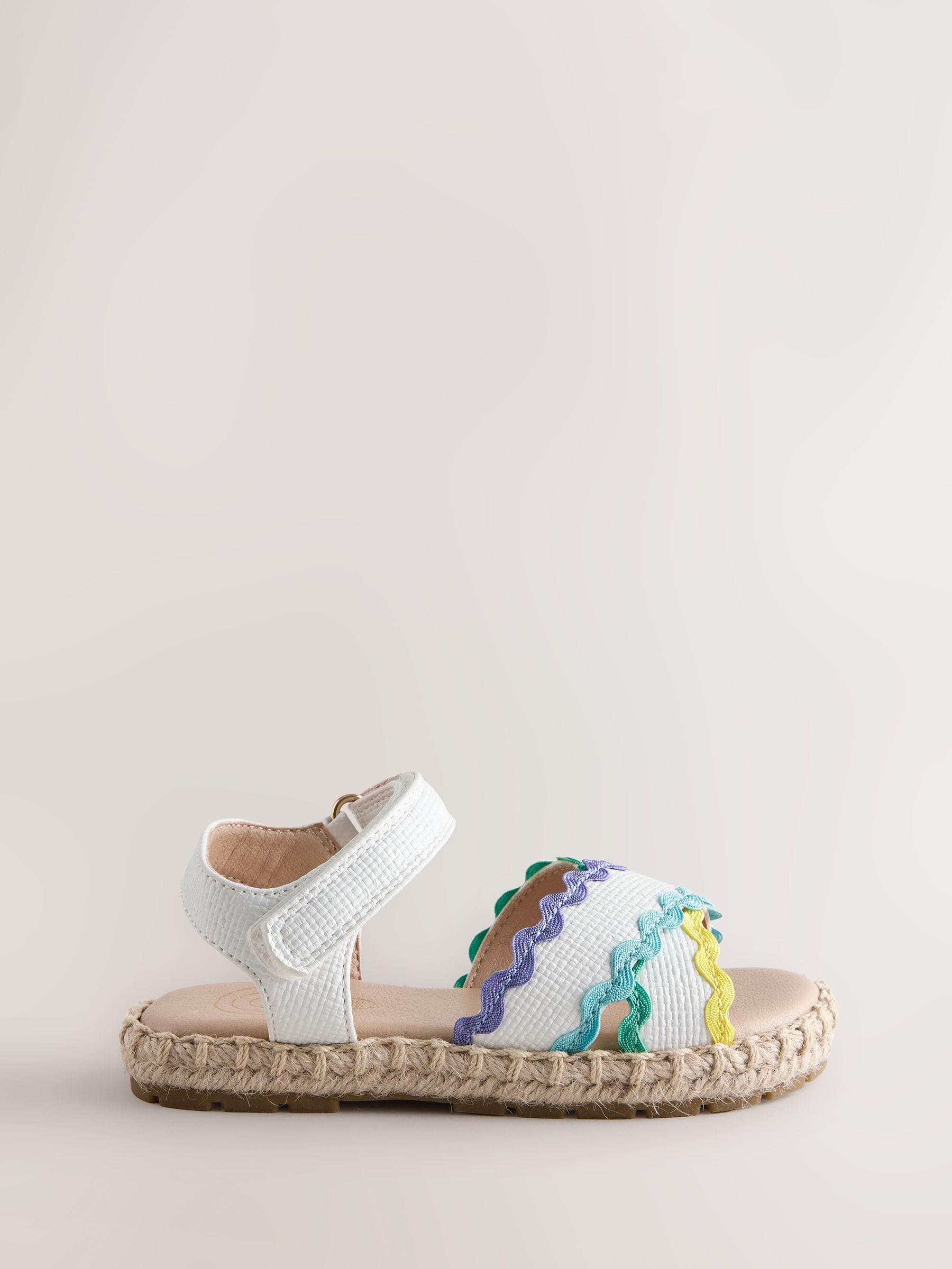 Little Bird by Jools Oliver White Pastel Rainbow Ric Rac Sandals image 3