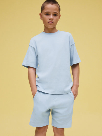 Dsiney Kidz - Light Blue Textured Short Sleeve T-Shirt and Shorts Set (3-16yrs) image 1