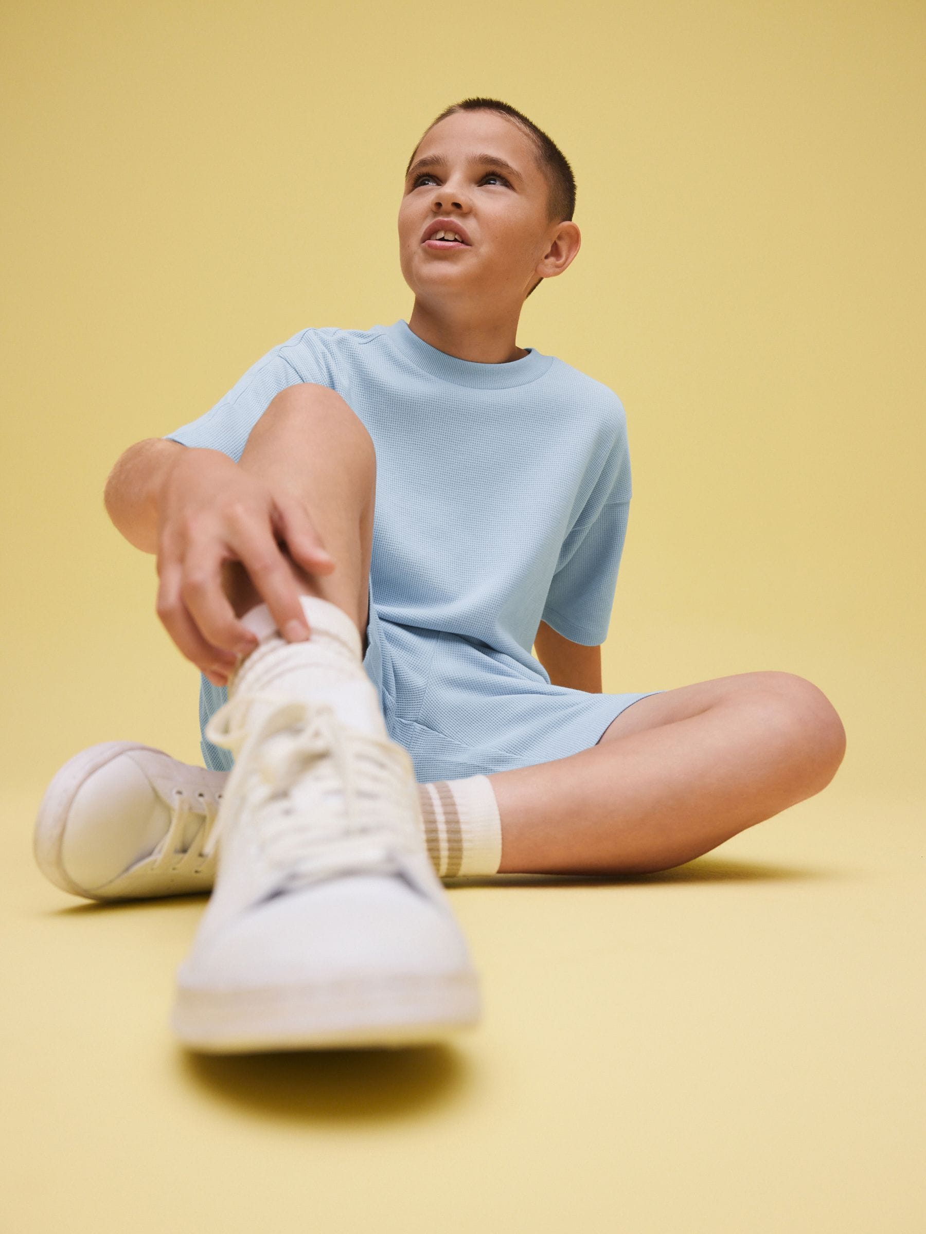 Dsiney Kidz - Light Blue Textured Short Sleeve T-Shirt and Shorts Set (3-16yrs) image 3