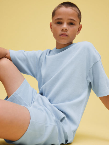Dsiney Kidz - Light Blue Textured Short Sleeve T-Shirt and Shorts Set (3-16yrs) image 6