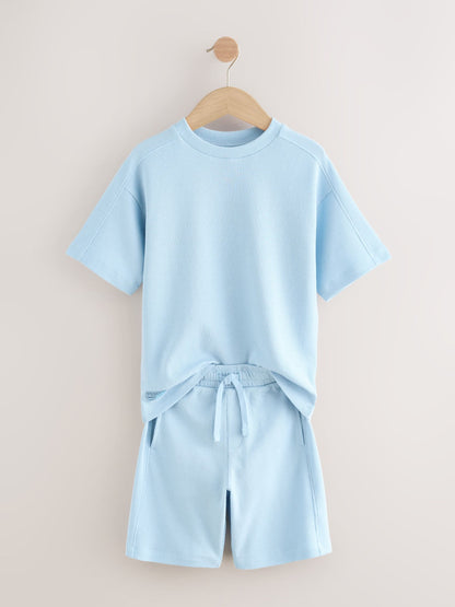 Dsiney Kidz - Light Blue Textured Short Sleeve T-Shirt and Shorts Set (3-16yrs) image 8