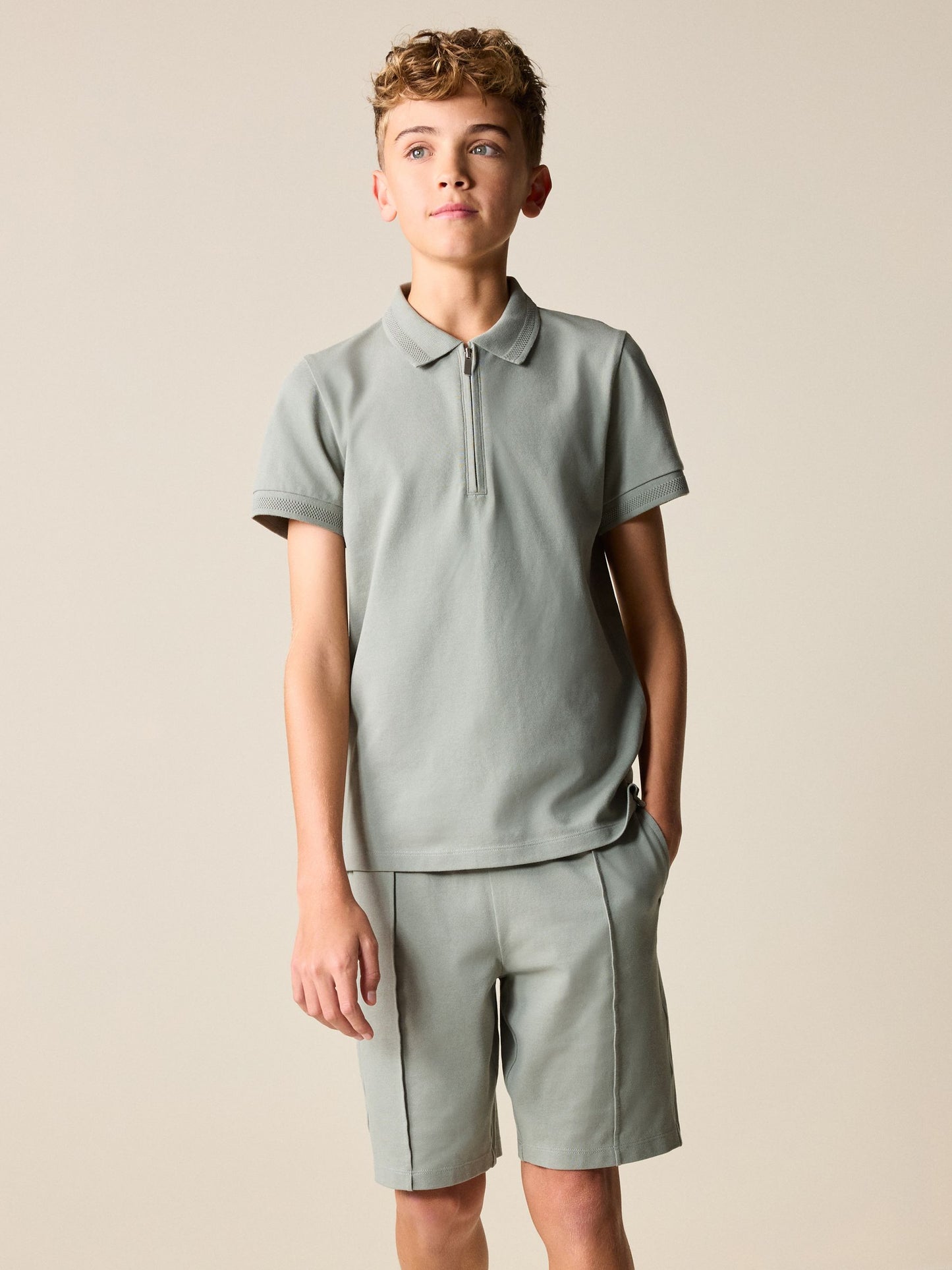 Dsiney Kidz - Khaki Green Short Sleeve Polo Shirt and Shorts Set (3-16yrs) image 1