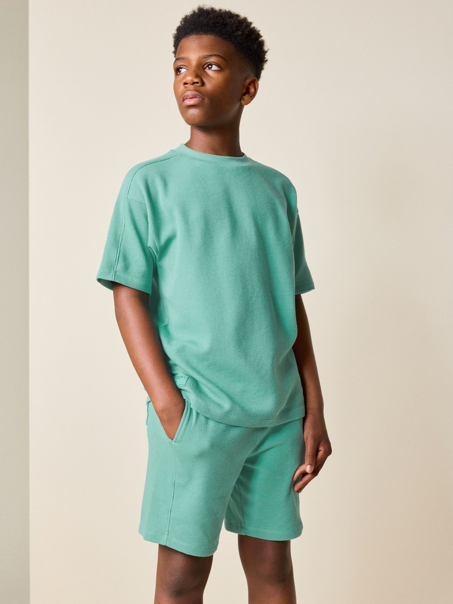 Dsiney Kidz - Green Textured Short Sleeve T-Shirt and Shorts Set (3-16yrs) image 1