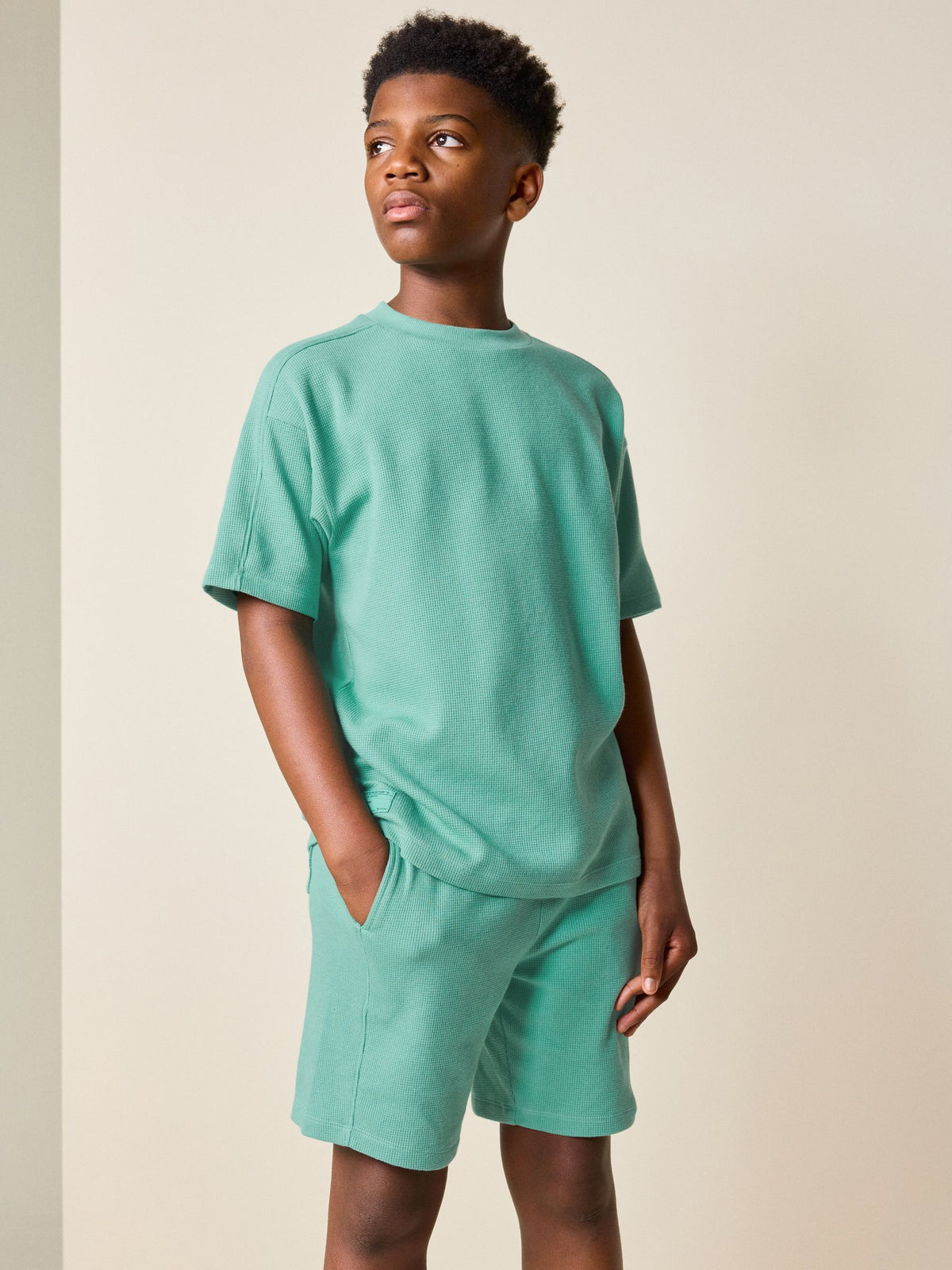 Dsiney Kidz - Green Textured Short Sleeve T-Shirt and Shorts Set (3-16yrs) image 1
