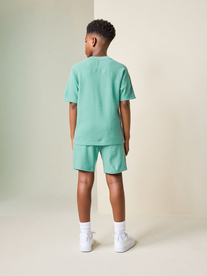 Dsiney Kidz - Green Textured Short Sleeve T-Shirt and Shorts Set (3-16yrs) image 3