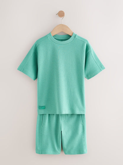Dsiney Kidz - Green Textured Short Sleeve T-Shirt and Shorts Set (3-16yrs) image 4