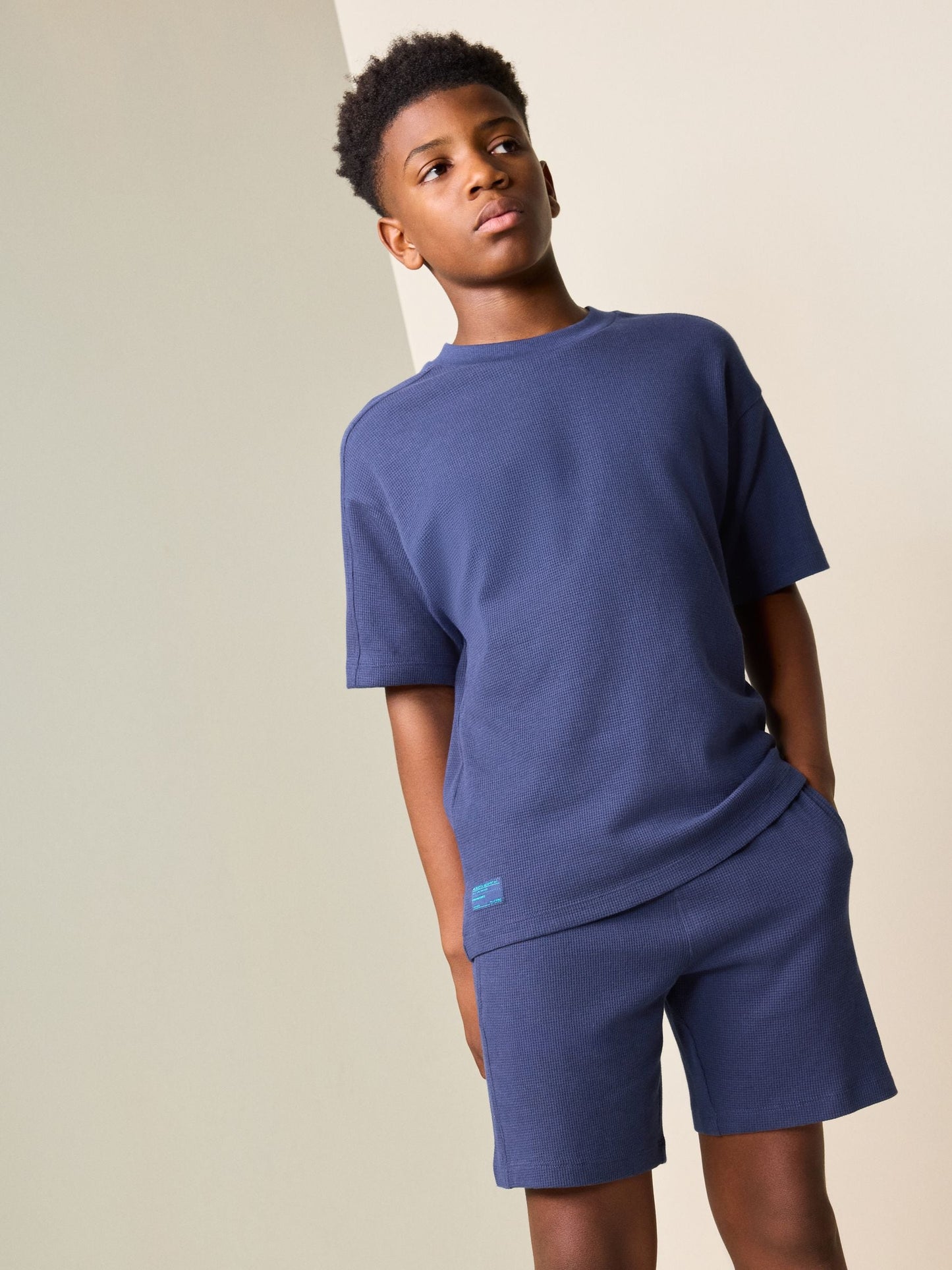 Dsiney Kidz - Navy Blue Textured Short Sleeve T-Shirt and Shorts Set (3-16yrs) image 1