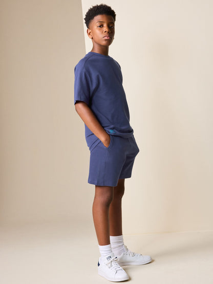 Dsiney Kidz - Navy Blue Textured Short Sleeve T-Shirt and Shorts Set (3-16yrs) image 2