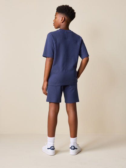 Dsiney Kidz - Navy Blue Textured Short Sleeve T-Shirt and Shorts Set (3-16yrs) image 3