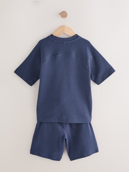 Dsiney Kidz - Navy Blue Textured Short Sleeve T-Shirt and Shorts Set (3-16yrs) image 5
