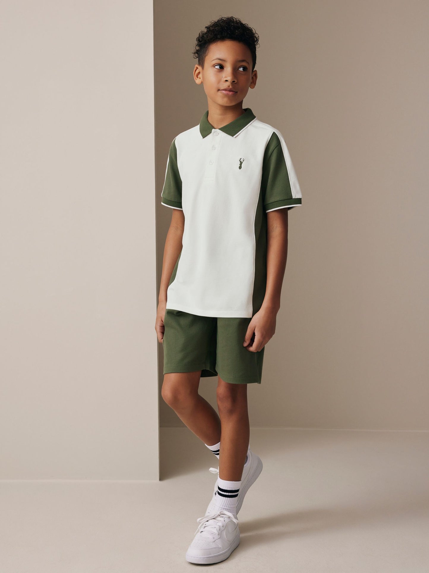 Dsiney Kidz - Green/Ecru Colourblock Short Sleeve Polo Shirt and Shorts Set (3-16yrs) image 1
