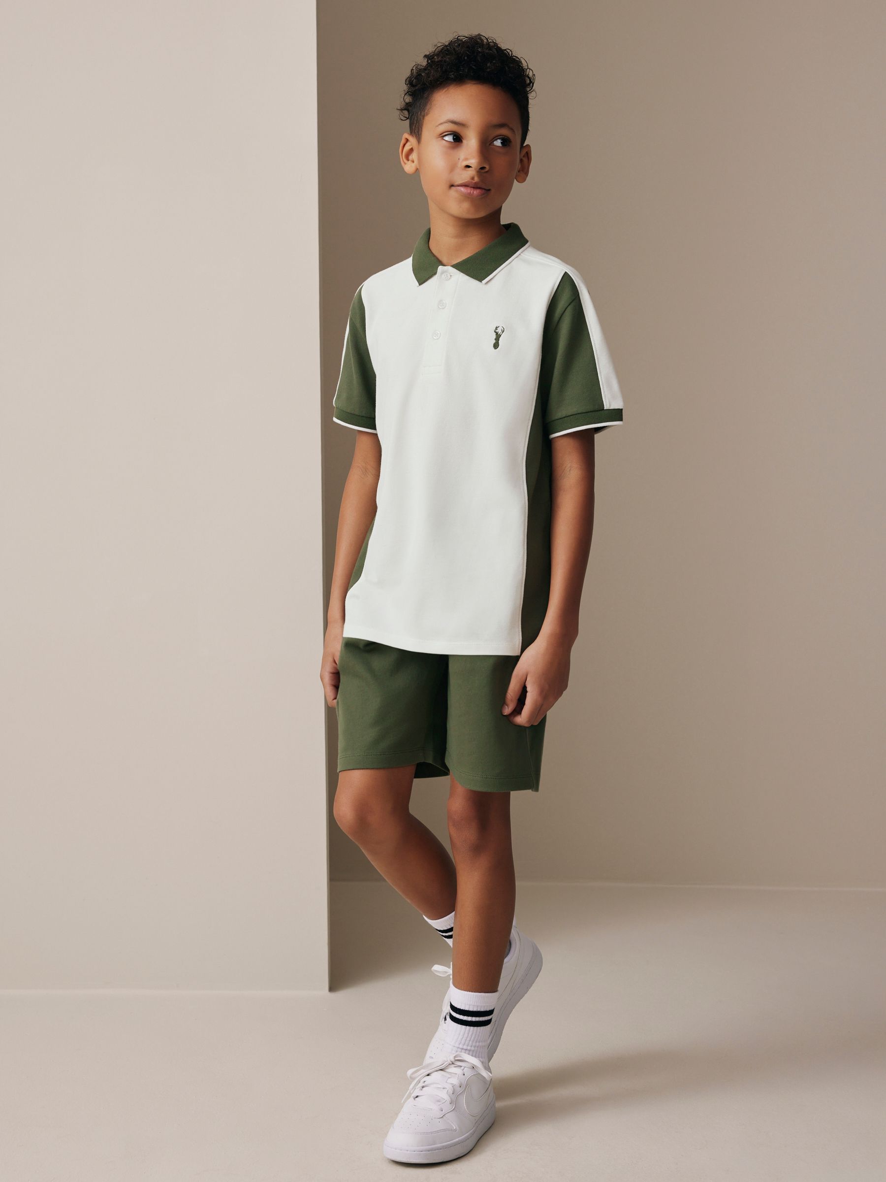 Dsiney Kidz - Green/Ecru Colourblock Short Sleeve Polo Shirt and Shorts Set (3-16yrs) image 1