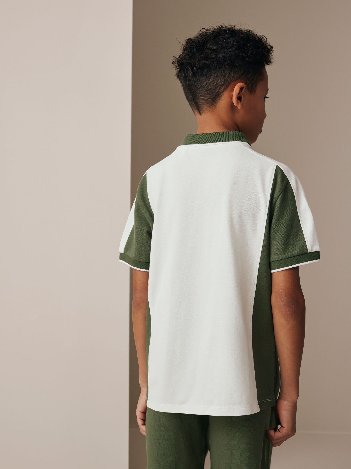 Dsiney Kidz - Green/Ecru Colourblock Short Sleeve Polo Shirt and Shorts Set (3-16yrs) image 2