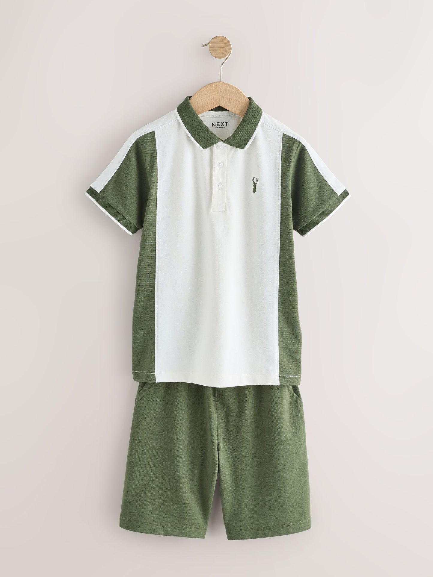 Dsiney Kidz - Green/Ecru Colourblock Short Sleeve Polo Shirt and Shorts Set (3-16yrs) image 5