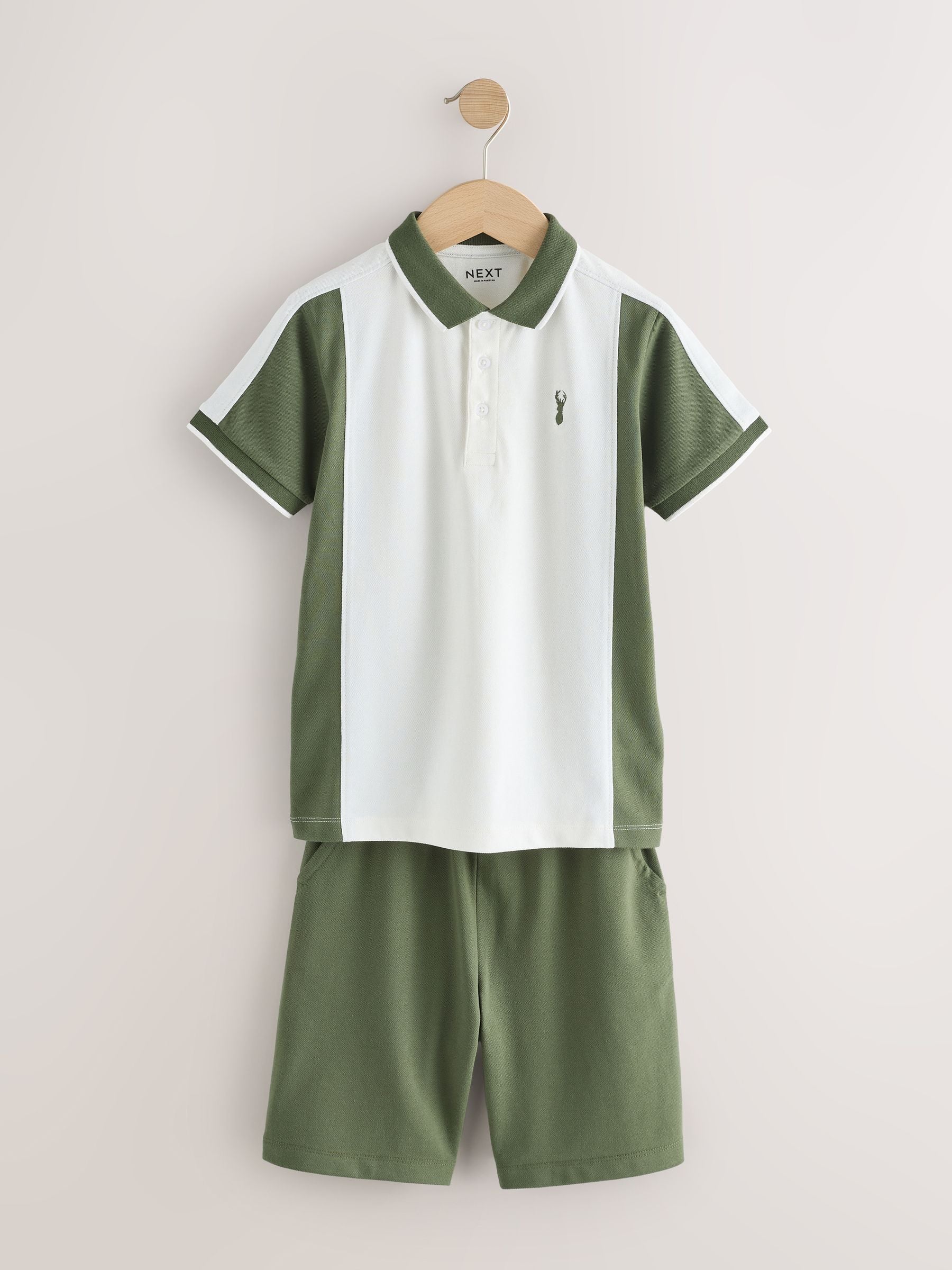Dsiney Kidz - Green/Ecru Colourblock Short Sleeve Polo Shirt and Shorts Set (3-16yrs) image 5