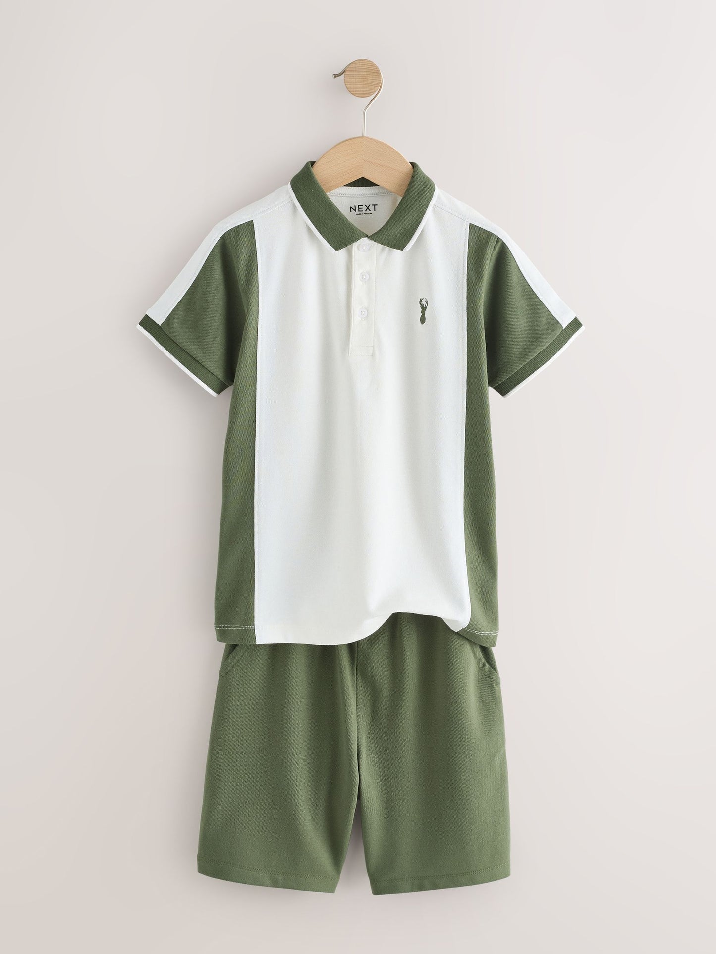 Dsiney Kidz - Green/Ecru Colourblock Short Sleeve Polo Shirt and Shorts Set (3-16yrs) image 6