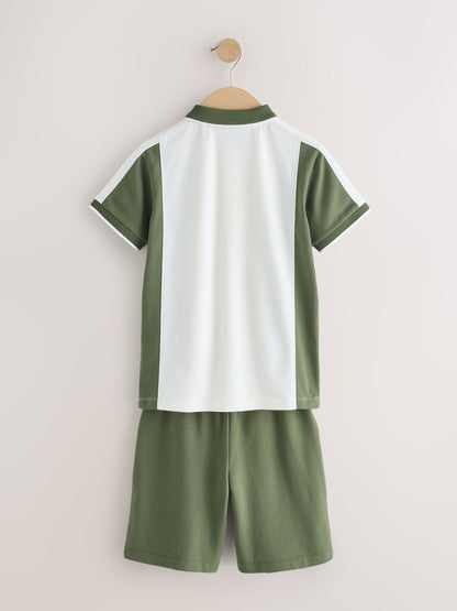 Dsiney Kidz - Green/Ecru Colourblock Short Sleeve Polo Shirt and Shorts Set (3-16yrs) image 7