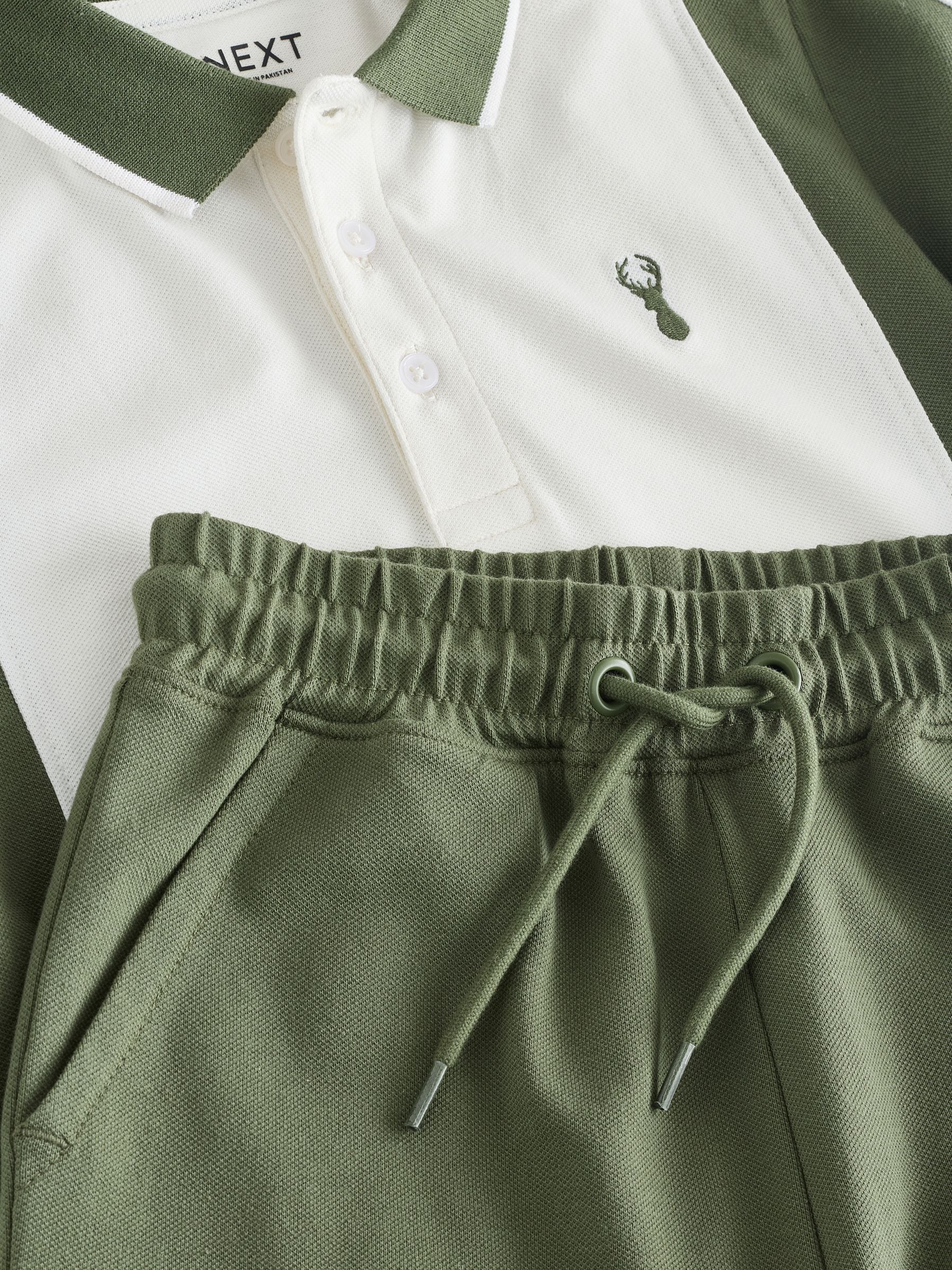 Dsiney Kidz - Green/Ecru Colourblock Short Sleeve Polo Shirt and Shorts Set (3-16yrs) image 8