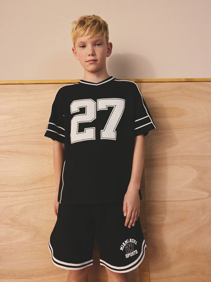 Dsiney Kidz - Black Varsity T-Shirt and Shorts Set (3-16yrs) image 1