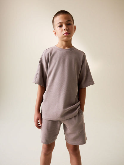 Dsiney Kidz - Mink Brown Textured Short Sleeve T-Shirt and Shorts Set (3-16yrs) image 1