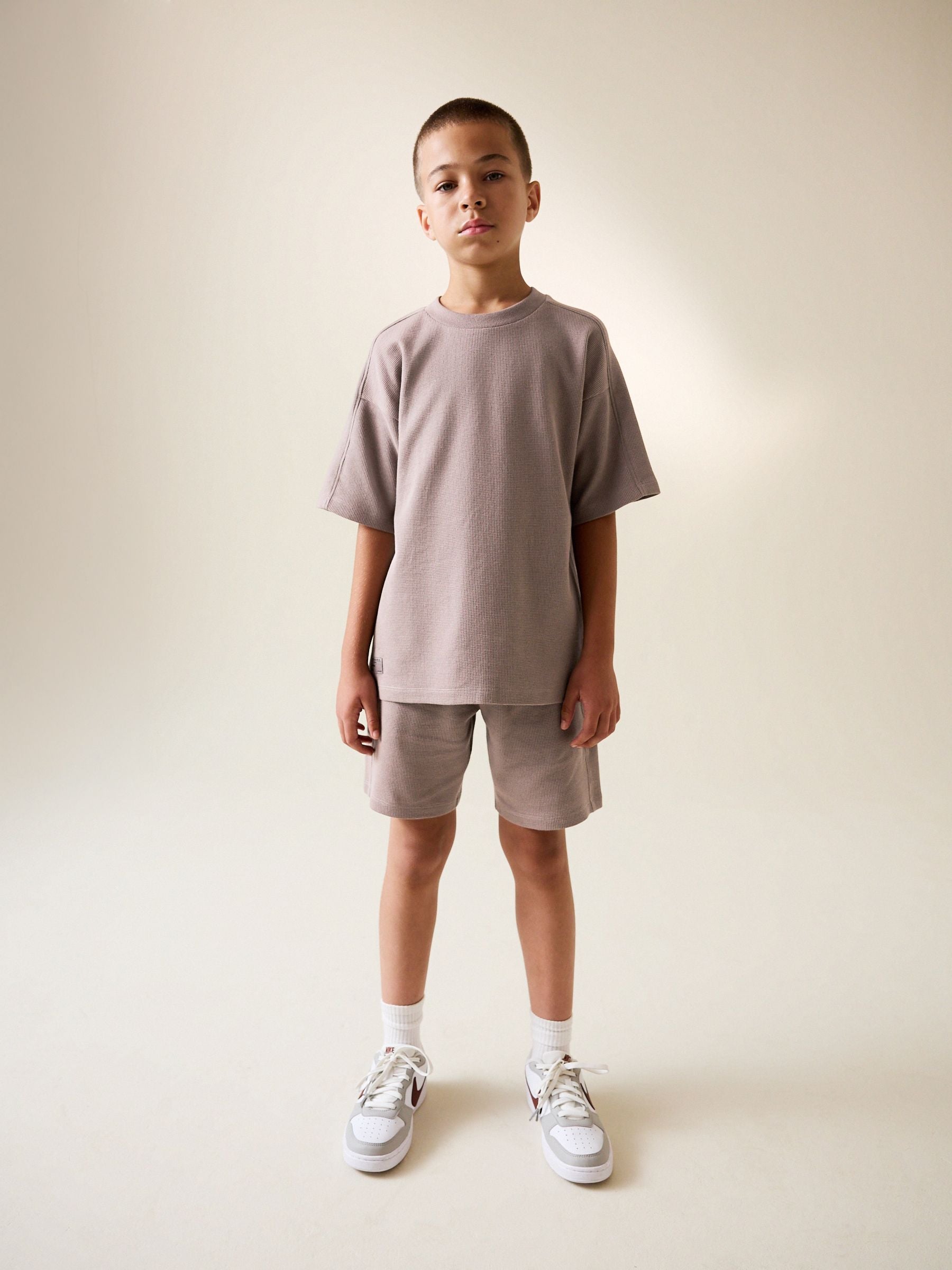 Dsiney Kidz - Mink Brown Textured Short Sleeve T-Shirt and Shorts Set (3-16yrs) image 2