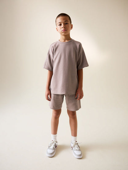 Dsiney Kidz - Mink Brown Textured Short Sleeve T-Shirt and Shorts Set (3-16yrs) image 2
